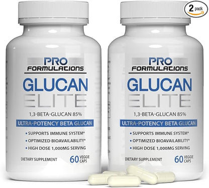 Glucan Elite – 85 Beta 1,3D Glucan 500mg – 60 vcaps – 85 Minimum Active 1,3 Linkage Ultra-Potency – Highest Bioavailability with BGF-Immune - 2 Pack