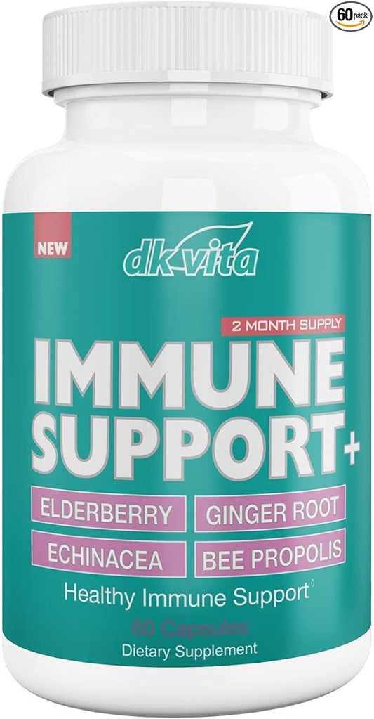 DK Vita 9 in 1 Immune Support Supplement - Elderberry, Zinc, Vitamin C, Echinacea, Goldenseal, Ginger Root, Bee Propolis, Garlic Extract - Two Month Supply - 60 Capsules