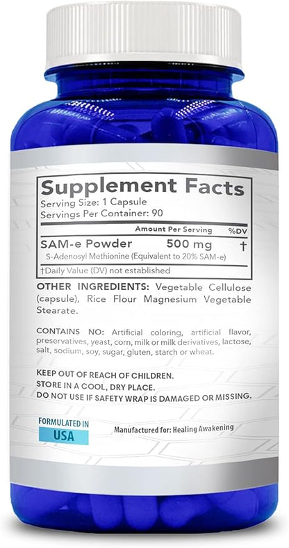 Healing Awakening SAM-e 500mg 90 Capsules (S-Adenosyl Methionine)