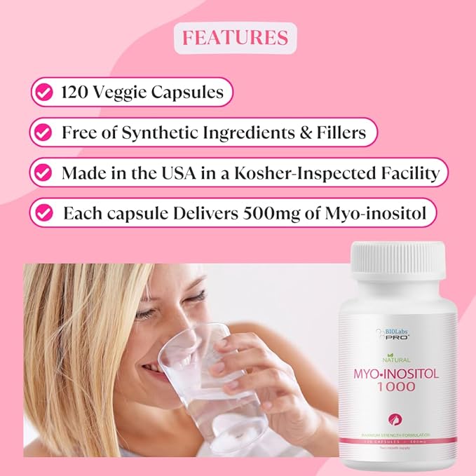 BIOLABS PRO Myo-Inositol Supplement 1000mg – Natural Dietary Support for Cellular Health & Wellness, Premium Non-GMO, Gluten-Free, Kosher Certified, Paraben-Free - (120 Caps - 2-Month Supply)