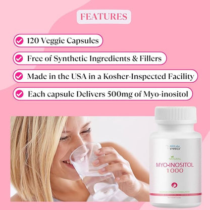 BIOLABS PRO Myo-Inositol Supplement 1000mg – Natural Dietary Support for Cellular Health & Wellness, Premium Non-GMO, Gluten-Free, Kosher Certified, Paraben-Free - (120 Caps - 2-Month Supply)
