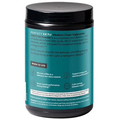 Perfect Keto 7g MCT Oil Powder, Medium Chain Triglycerides Supplement, Non Dairy Coffee Creamer for Keto Diet, Ketogenic MCT Oil Mix for Coffee, Smoothie, Protein Shakes, Tea, Unflavored, 30 Servings