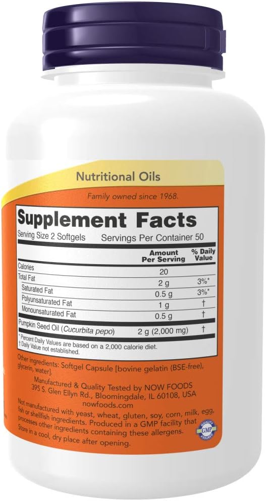 Now Pumpkin Seed Oil 1000 mg 100 softgels