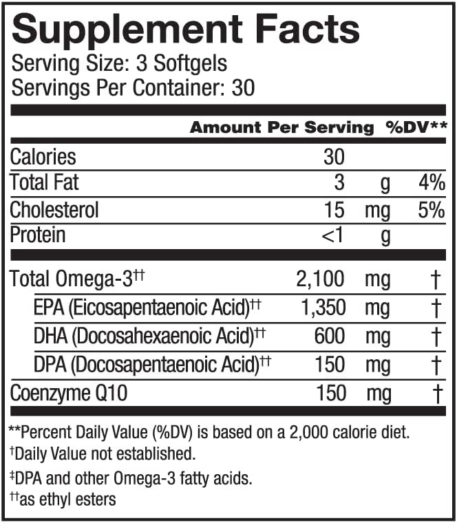 Oceanblue Professional Omega-3 2100 with CoQ10 – 90 ct – 2 Pack – Triple Strength Fish Oil Supplement with High-Potency EPA and DHA, and CoQ10 – Orange Flavor (60 Servings)