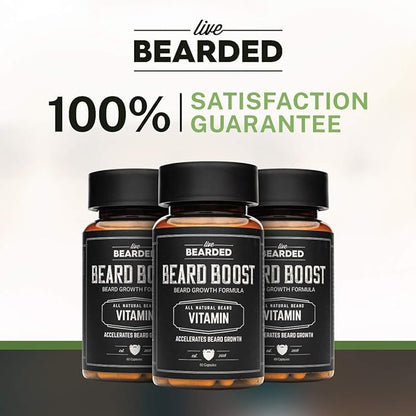 Live Bearded Beard Boost - Hair Growth Multivitamins with Biotin 10,000mcg, Vitamins C, E and Zinc - Thick, Strong, Full Grow Support - Made in The USA | 90-Day Supply