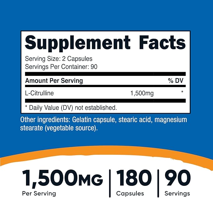 Nutricost L-Citrulline 750mg, 180 Capsules (2 Bottles)