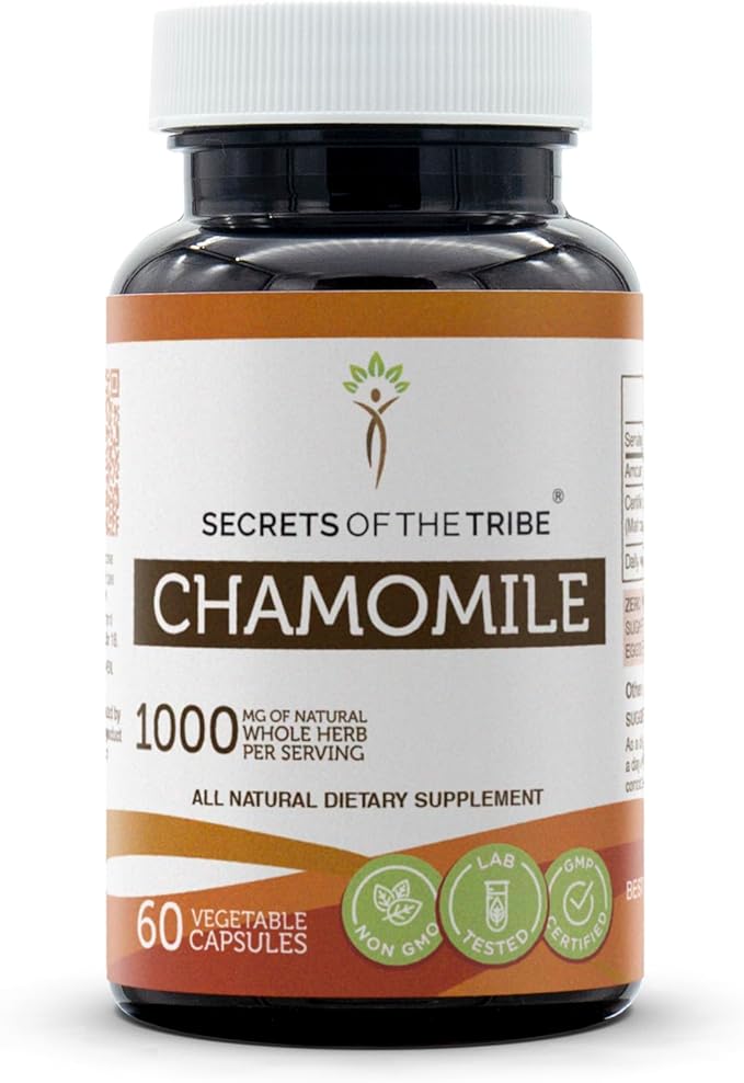 Secrets of the Tribe Chamomile 60 Capsules, 1000 mg, Chamomile (Matricaria Recutita) Dried Flower (60 Capsules)