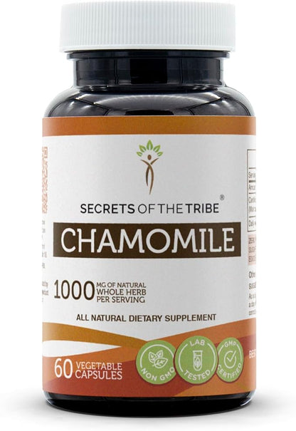 Secrets of the Tribe Chamomile 60 Capsules, 1000 mg, Chamomile (Matricaria Recutita) Dried Flower (60 Capsules)