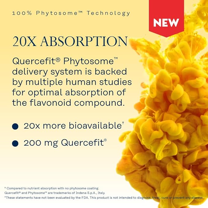 SOLARAY Quercetin Phytosome - 20X Absorption - Easy-to-Digest Antioxidants Supplement for Overall Health Support - Vegan and Made Without Soy - 60-Day Guarantee - 30 Servings, 30 VegCaps