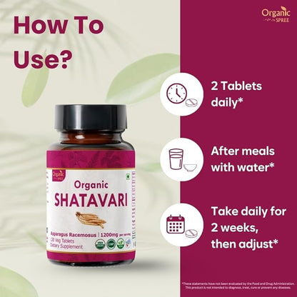 SHATAVARI 120 Tablets | Asparagus Racemosus (Shatavari) | USDA Organic Certified | Supports Women’s Health and Immune System | Organic and Natural120tab
