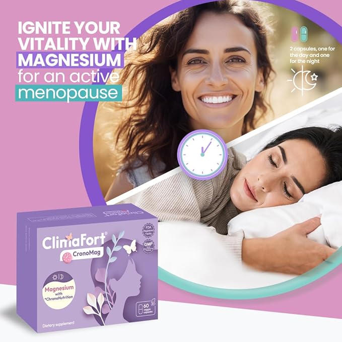 CronoMag | Magnesium for Women in Menopause | 5 Salts Bisglycinate + Glycerophosphate | B12 | Energy Supplement | 1 Month Supply