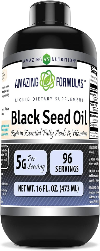 Amazing Formulas Black Seed Oil 16 oz | Natural Cold Pressed Black Cumin Seed Oil from 100% Genuine Nigella Sativa | Non-GMO | Gluten Free