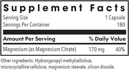 Allergy Research Group Magnesium Citrate Dietary Supplement - Bone & Stress Support, Well-Absorbed, Hypoallergenic, Vegetarian Capsules, Gluten Free - 180 Count