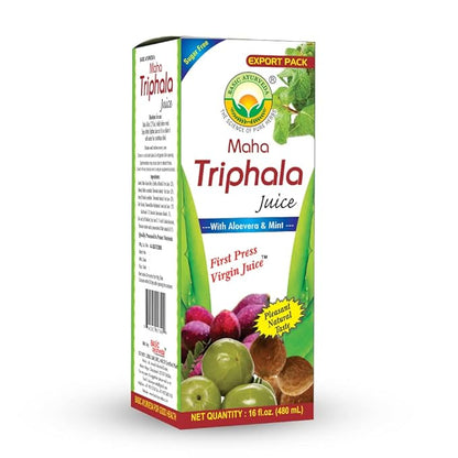 Basic Ayurveda Maha Triphala Juice with Aloe Vera & Mint | First Press Virgin Juice | Natural Herbal Beverage | Sugar Free | Pleasant Taste | 16.23 Fl Oz (480ml)