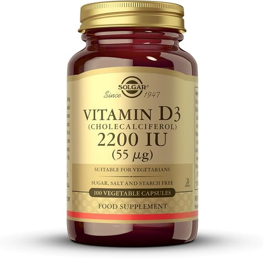 Solgar Vitamin D3 (Cholecalciferol) 55 mcg (2200 IU), 100 Vegetable Capsules - Helps Maintain Healthy Bones & Teeth - Immune System Support - Non-GMO, Gluten Free, Dairy Free, Kosher - 100 Servings
