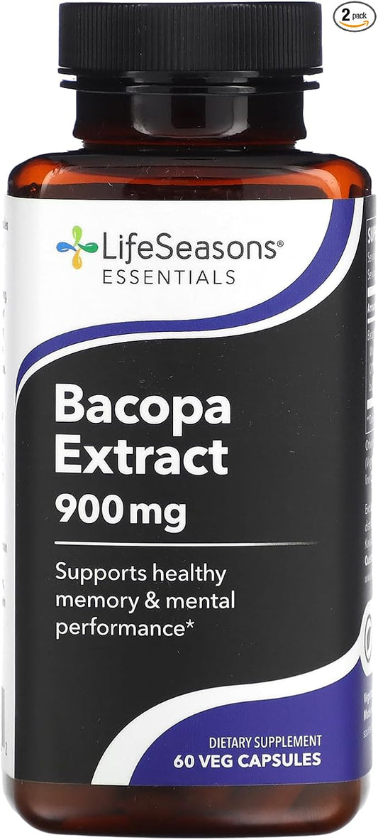 LifeSeasons Essentials - Bacopa Extract Supplement - Support Memory & Mental Focus - Promotes Healthy Stress Response - Boost Cognitive Function - 900mg Per Serving - 60 Capsules