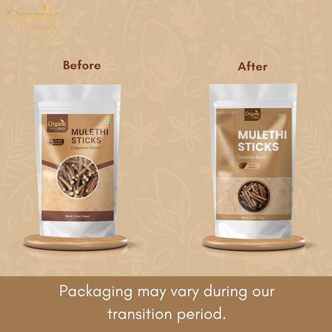 Organic Spree Licorice - Mulethi Sticks - 5.3oz (150gm) Pure and Natural Yashtimadhu - Jethimadh 150gm - Pack of 2