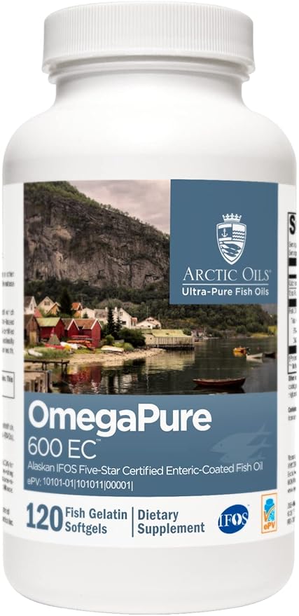 XYMOGEN OmegaPure 600 EC - International Fish Oil Standards (IFOS) Five-Star Certified Fish Oil - DHA EPA Omega-3 Supplement for Cardiovascular + Cognitive Support (120 Softgels)