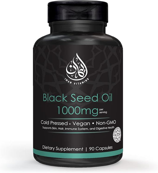 Halal Natural Black Seed Oil Capsules 1000mg Cold Pressed, Vegan, Non-GMO Nigella Sativa Capsules, Gluten Free Pills | 90 Count, 1000mg PS