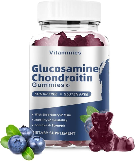 Glucosamine Chondroitin Gummies with MSM & Elderberry Extra Strength - Joint Support, Antioxidant Immune Support Supplement for Adults, Men & Women - 60 Blueberry Gummies