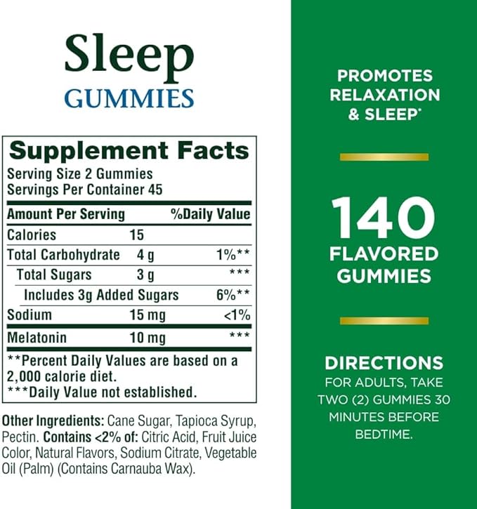 Nature’s Bounty 10 mg Melatonin Gummy, 100% Drug Free Sleep Supplement, 10 mg, Blueberry, 140 Ct