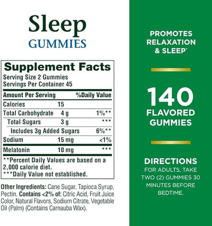 Nature’s Bounty 10 mg Melatonin Gummy, 100% Drug Free Sleep Supplement, 10 mg, Blueberry, 140 Ct