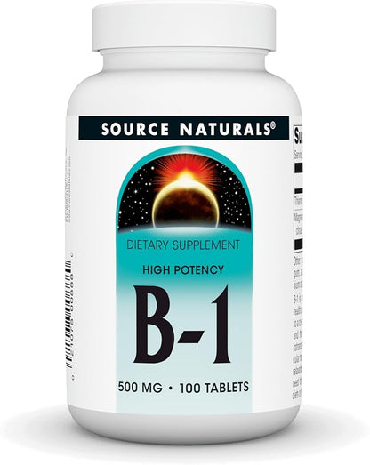 Source Naturals Vitamin B-1 Thiamin 500mg High Potency, 100% Pure - 100 Tablets