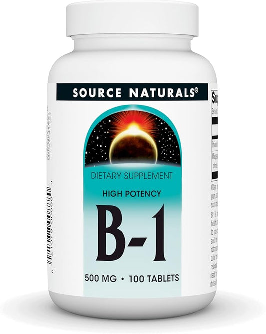 Source Naturals Vitamin B-1 Thiamin 500mg High Potency, 100% Pure - 100 Tablets