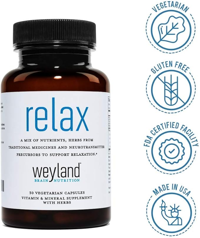 Relax - Natural Sleep Support Supplement with GABA, L-Theanine, Valerian Root, 5-HTP, Lemon Balm – Calm and Relaxation Aid - 30 Vegetarian Capsules