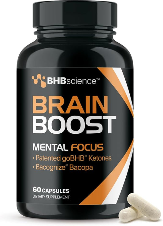 Brain Booster Supplement for Focus - Clinically Validated Nootropics Brain Support Supplement with Bacopa Monnieri Extract & Patented goBHB for Cognitive Support - 3rd Party Tested (30 Servings)