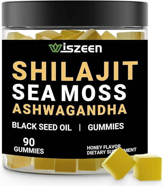 Sugar Free Shilajit Ashwagandha Sea Moss Gummies with Black Seed Oil - Ashwagandha + Shilajit + Sea Moss + Black Seed + Burdock