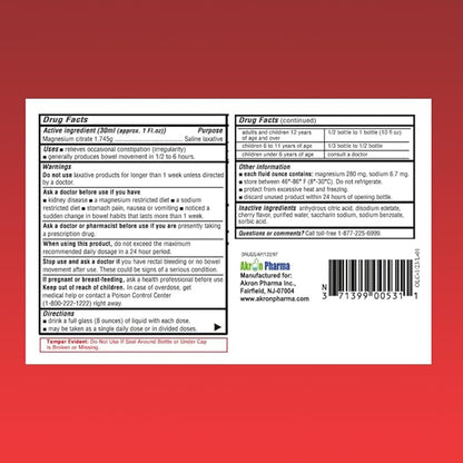 Magnesium Citrate | Cherry Flavour | 4PACK | 10fl.oz | Relief of Occasional Constipation