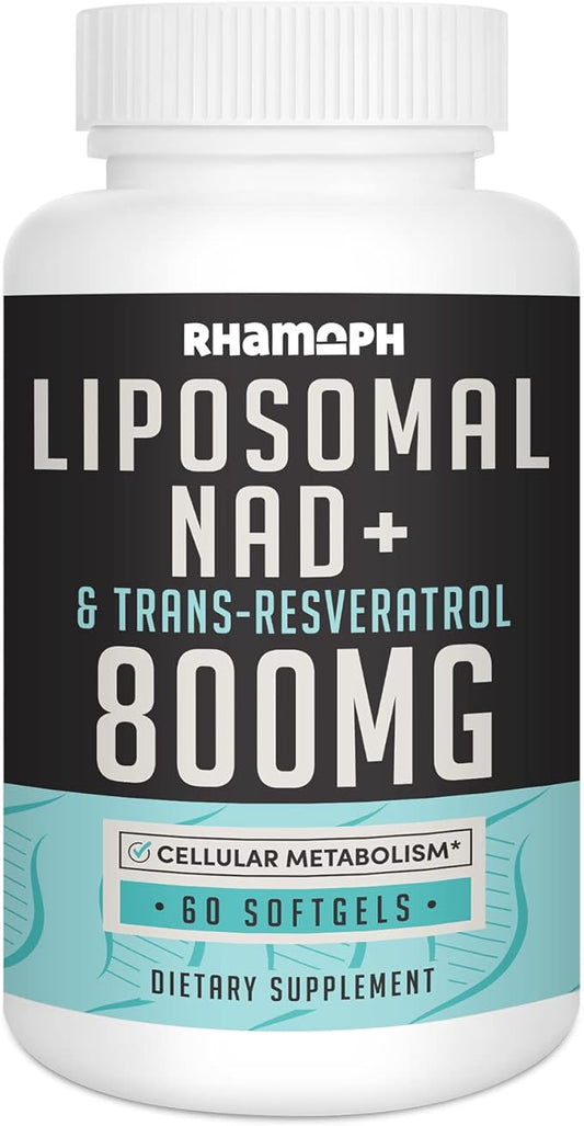 Liposomal NAD+ 800 mg with Trans-Resveratrol 300 mg, Max Absorption, Actual NAD+ Boosting Supplement for Healthy Aging, Cellular Energy, DNA Repair, Longevity - 60 Softgels