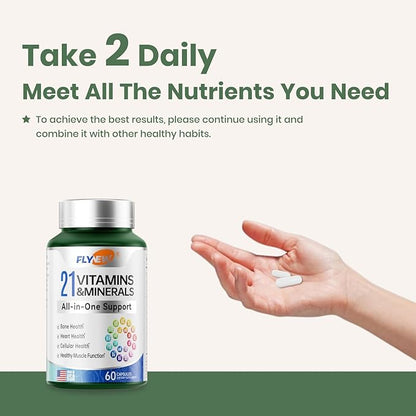 Multivitamin for Women & Men - Mens & Womens Multivitamin for Bone, Skin & Immune Health Support, 21 in 1 Multivitamins Supplement, Multivitamins with Gluten & Allergen Free, Non GMO, 60 Capsules