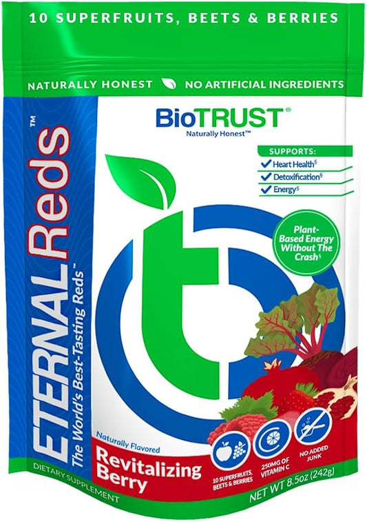 BioTrust Eternal Reds, Red Superfoods Powder, Support for Heart Health and Circulation, Energy, Stamina, No Added Sugar or Caffeine, Naturally Flavored and Sweetened, Berry Flavor (30 Servings)