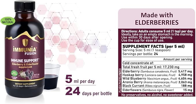 Immunia Fusion - Enhance Your Immune Support. A Powerful Formula Made with elderberries, elderflowers, and Blue Fruits Rich in polyphenols. A Concentrated antioxidant Formula. (3-Pack)