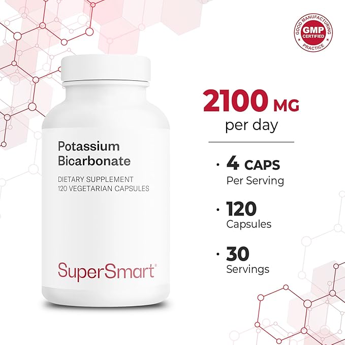 Supersmart Potassium Bicarbonate - Electrolyte Mineral - pH Acid-Base Balance - Potassium Supplement | Non-GMO & Gluten Free - 120 Vegetarian Capsules