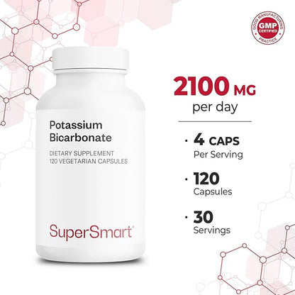 Supersmart Potassium Bicarbonate - Electrolyte Mineral - pH Acid-Base Balance - Potassium Supplement | Non-GMO & Gluten Free - 120 Vegetarian Capsules