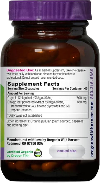 Oregon's Wild Harvest Non-GMO Ginkgo Capsules - 90 Count