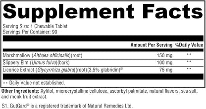 XYMOGEN Gut Health Supplements - GI Soothe Chocolate - Slippery Elm Bark, Licorice Root Extract & Marshmallow Root - Promote GI Lining Health, Mild Bloating Relief & Digestive Comfort (90 Tablets)