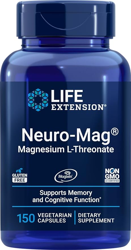 Life Extension Neuro-Mag Magnesium L-Threonate, 150 Veg Caps, Magtein Supplement for Women and Men