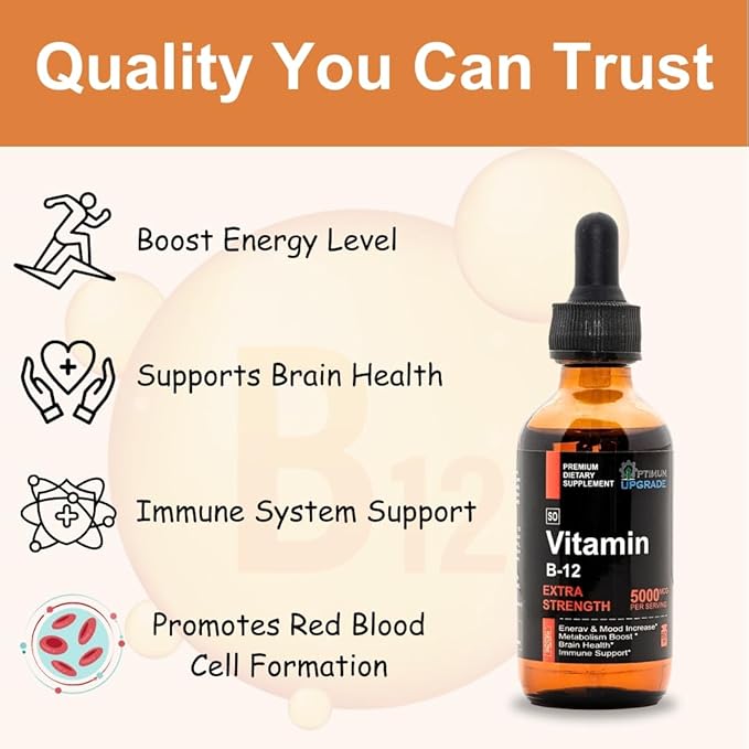 OU Vitamin B12 Liquid Drops 5000mcg - Methylcobalamin B12 for Energy, Mood & Metabolism - Fast Absorbing Sublingual B12 Vitamin - Vegan, Non-GMO, 2 Oz