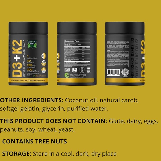 Vitamin D3 10000 IU + K2 200mcg Soft-Gels | 2-in-1 D3+K2| Infused with Virgin Coconut Oil, Supplement for Immune, Heart, Joint, Teeth & Bone Health - 60 Easy-to-Swallow Capsules
