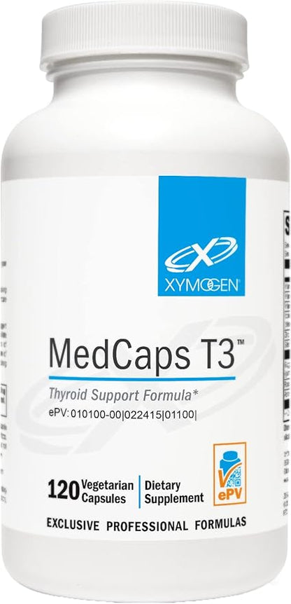 XYMOGEN MedCaps T3 - Thyroid Support Formula with Vitamins + Herbs - Selenium, Zinc, Vitamin E + C, Ashwagandha, Guggul Extract, and Iodine Supplement (120 Capsules)