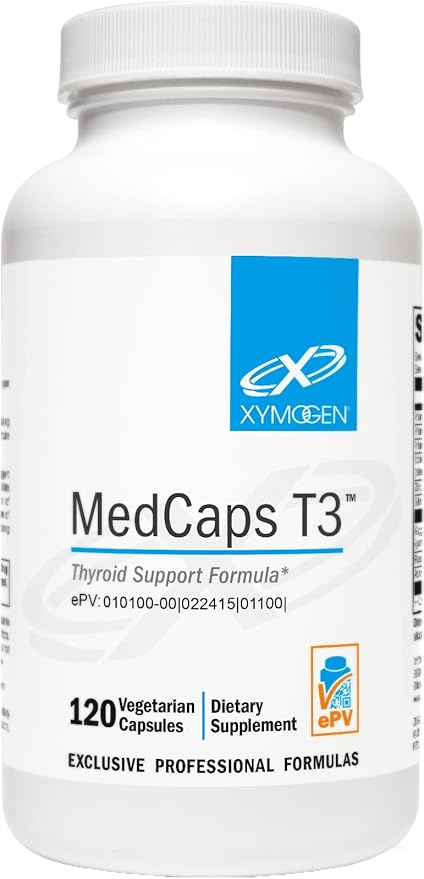 XYMOGEN MedCaps T3 - Thyroid Support Formula with Vitamins + Herbs - Selenium, Zinc, Vitamin E + C, Ashwagandha, Guggul Extract, and Iodine Supplement (120 Capsules)