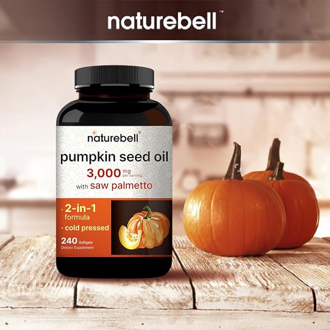 NatureBell Pumpkin Seed Oil 1000mg, 300 Softgels, Cold-Pressed, Rich in Omega 3 6 Essential Fatty Acids, Non-GMO, Made in USA