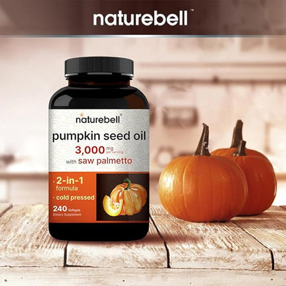 NatureBell Pumpkin Seed Oil 1000mg, 300 Softgels, Cold-Pressed, Rich in Omega 3 6 Essential Fatty Acids, Non-GMO, Made in USA
