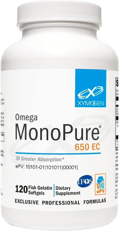 XYMOGEN Omega MonoPure 650 EC - Omega-3 Fish Oil Supplements for Women & Men - with EPA, DHA & DPA - Smaller Softgels with 3X Greater Absorption - Support a Healthy Heart & Cognition (120 Softgels)