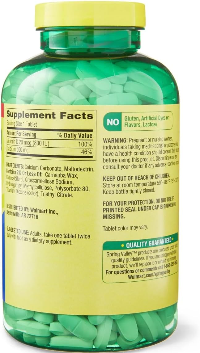 Spring - Valley Calcium 600 mg + Vitamin D 20 mcg - 500 Count with Weekly Pill Organizer GoodDealsHouse - Bone Health Dietary Supplement Tablets
