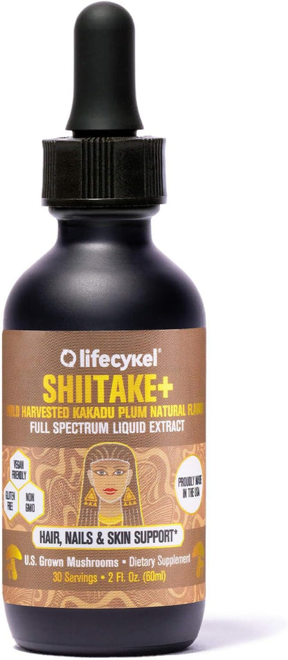 Lifecykel - Shiitake Mushroom Extract with Kakadu Plum- Hair, Skin & Nail Support, Anti Aging Supplement- 100% Organic Mushrooms, Immune Boosting, Vitamin C Made in The US- 2 Fl oz(Packaging May Vary)